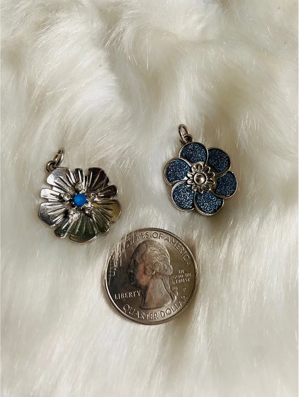 Set of 2 Vintage Silver Flower and Beetle Charms